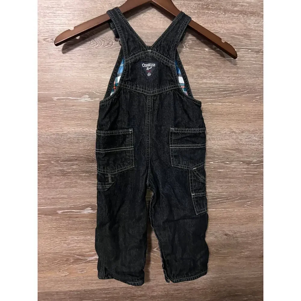 OshKosh Overalls jeans boy size 24 months toddler 2T fleece lined
